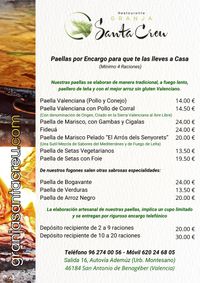 RESTAURANTE GRANJA SANTA CREU PAELLAS PARA LLEVAR